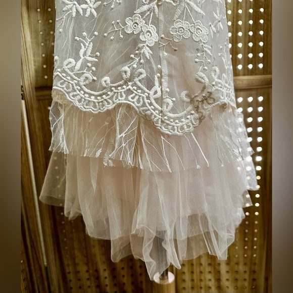 POL Blush Lace Tulle Embroidered Babydoll Dress | A-Line Mini | Size S - Picture 6 of 8